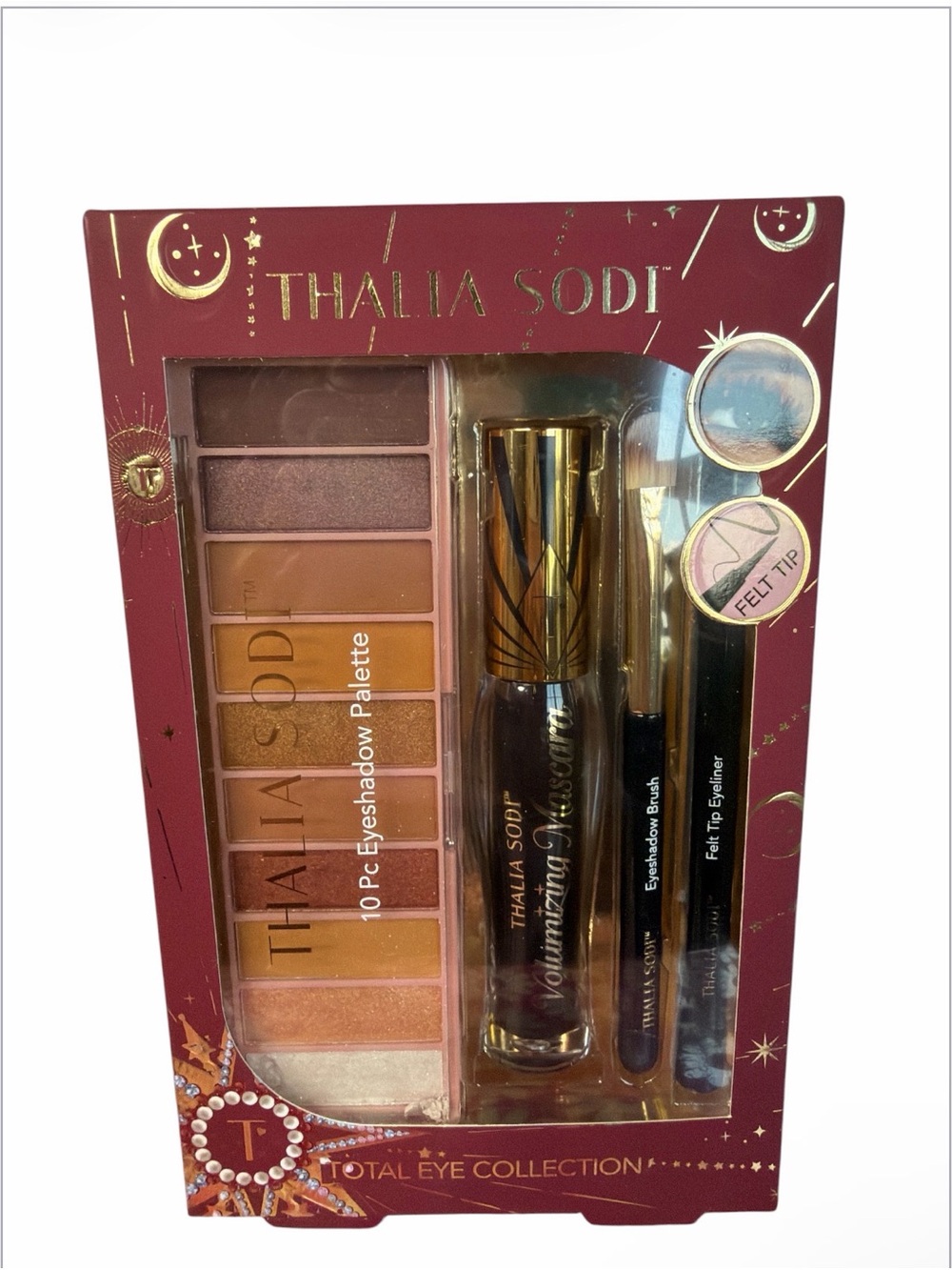 Thalia Sodi Warm 10-Color Eyeshadow Palette, Mascara, Brush, Eyeliner Set